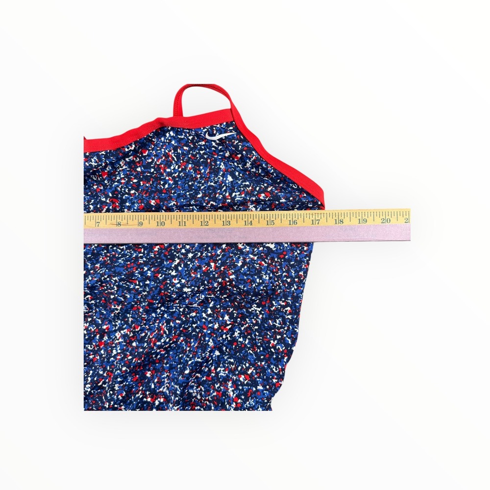 Nike Womens One‎ Piece Swimsuit Red White Blue Confetti Print Athletic Racerback - Picture 3 of 5